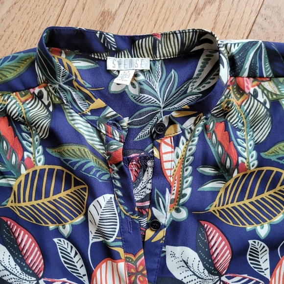 Spense Floral Shirt Tunic Sleeveless Band Collar Hi Low Hem - Picture 2 of 14